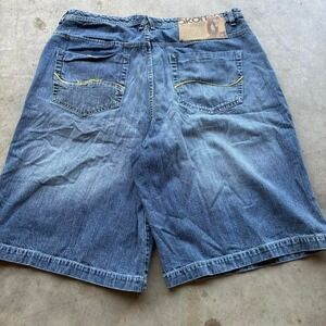 Vintage Baggy Faded Blue Jorts Jean Shorts Back Embroidery Y2K 90s Skater